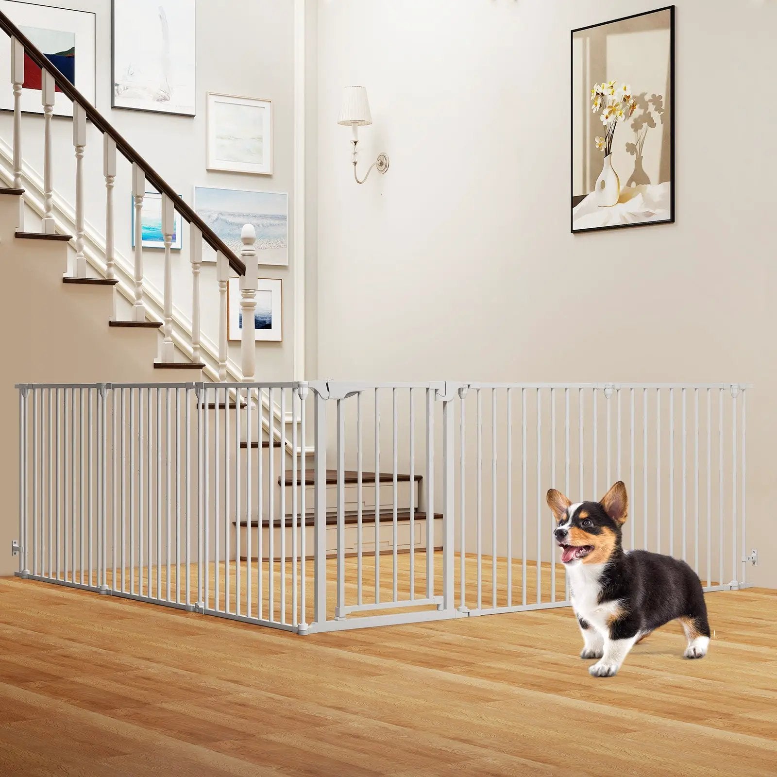 Extra Wide Baby Gate Fits 34.5-154" Openings 6-Panel Adjustable Pet Safety Fence by DirectDeals