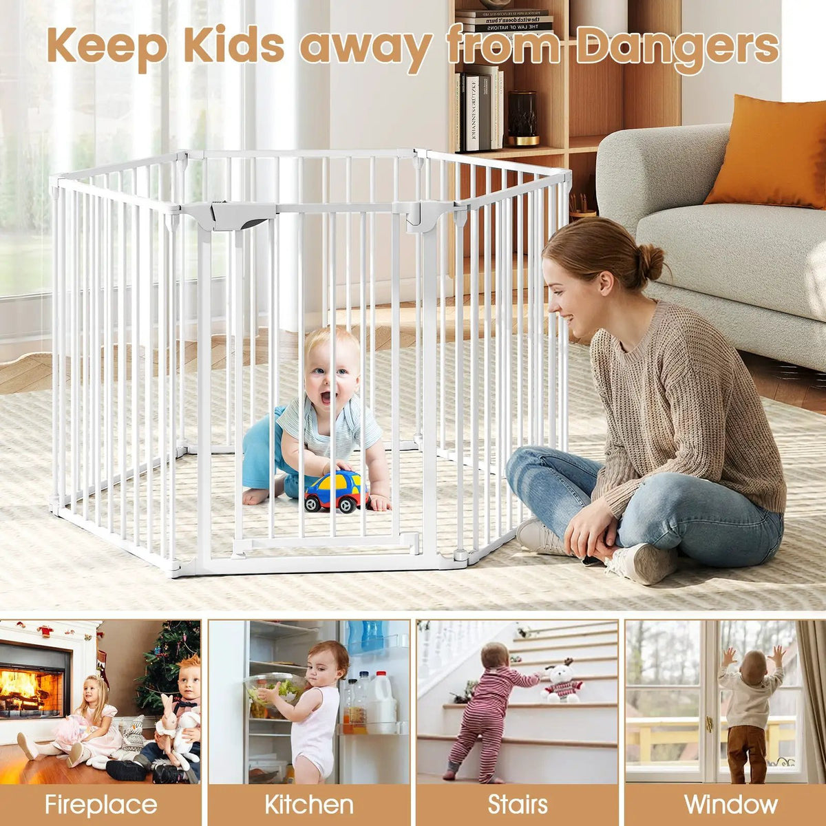 Extra Wide Baby Gate Fits 34.5-154" Openings 6-Panel Adjustable Pet Safety Fence, photo 6 of 16