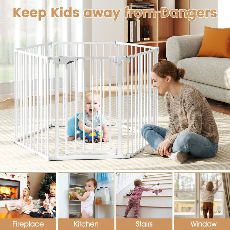 Extra Wide Baby Gate Fits 34.5-154" Openings 6-Panel Adjustable Pet Safety Fence by DirectDeals