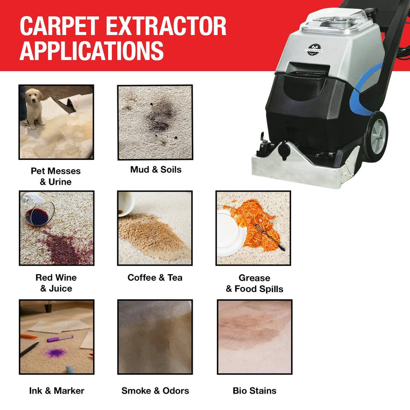 3-in-1 Commercial Carpet Extractor Cleaner, 18” Width, 9 Gallon Dual Tanks, Dual 1000W Motors for Hotels, Offices & Upholstery by Tomahawk Power