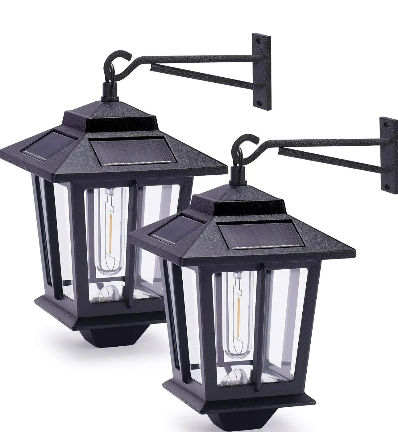 2 Pack SmartYard Solar Wall Hanging Lanterns with Replaceable Bulb, 4 Solar Panels,Anti-Rust by Outdoor Solar Outlet