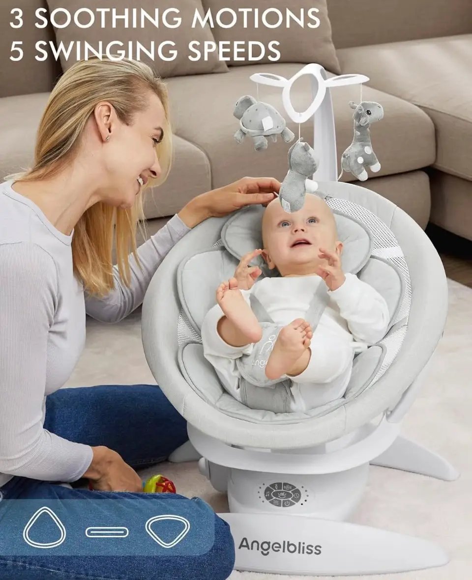Used Angelbliss 3 in 1 Baby Swing with Motion Detection, Portable Baby Swings for Infants with Removable Rocker & Stationary Seat, Bluetooth Enabled w by Selzalot