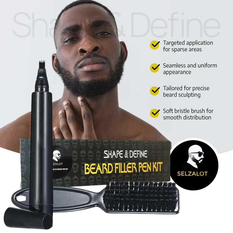 Beard Filler Pen and Beard Shaper for Men Beard Lineup Tool for Grooming Beard Guide Shape kit Black Waterproof Pen with Brush Barber Styling Pencil Beard Grooming Kit Barber Accessories by Selzalot