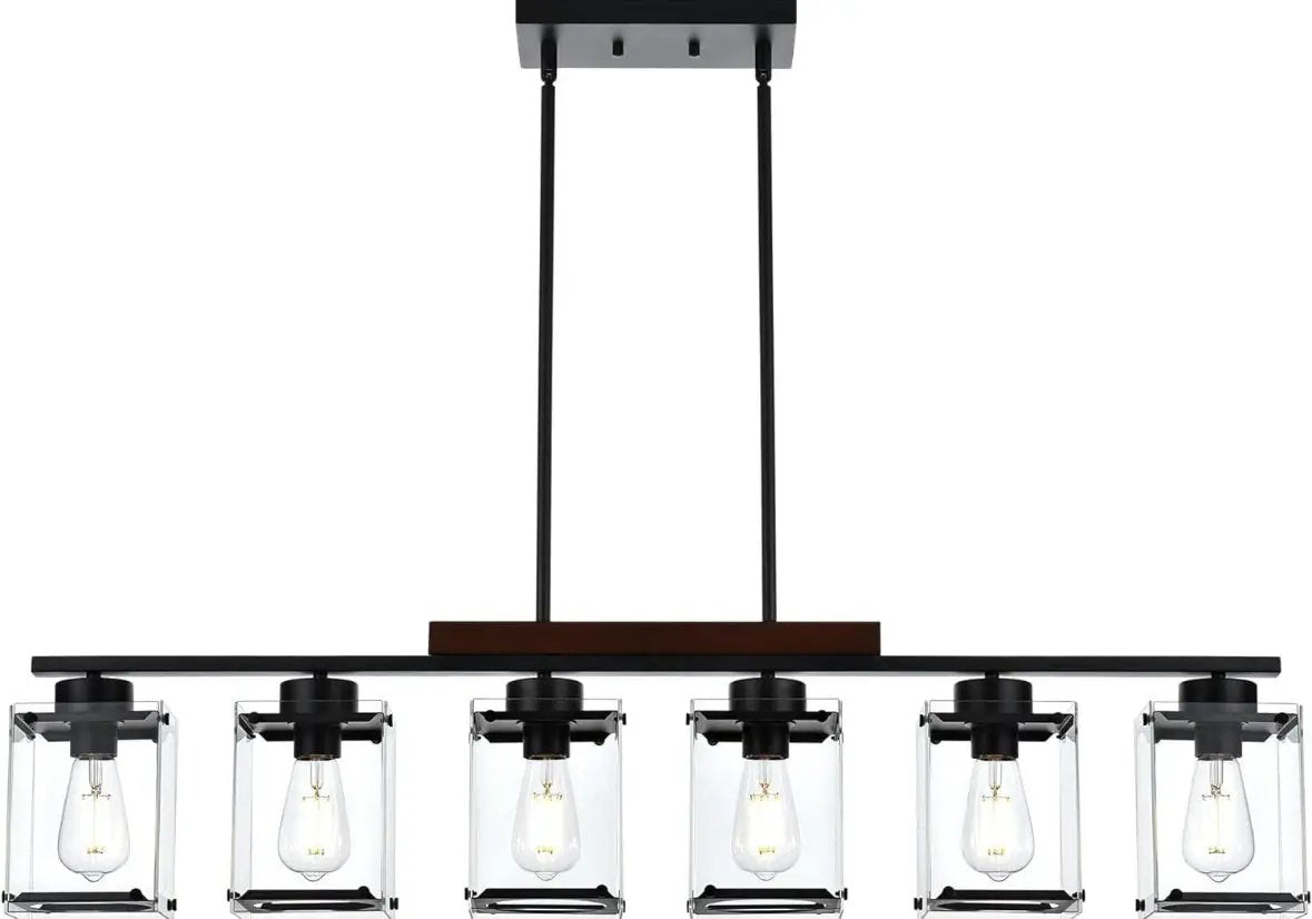 TULUCE 6 Light Farmhouse Chandelier Lighting Vintage Pendant Lighting Clear Glass Shade Flush Mount Lighting Fixture Black Pendant Lamp for Entryways, by Selzalot