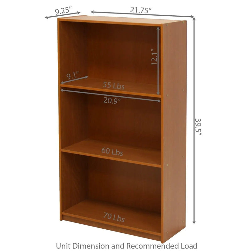 Light Cherry Finish 3-Tier Storage Shelves Bookcase by HomePacific