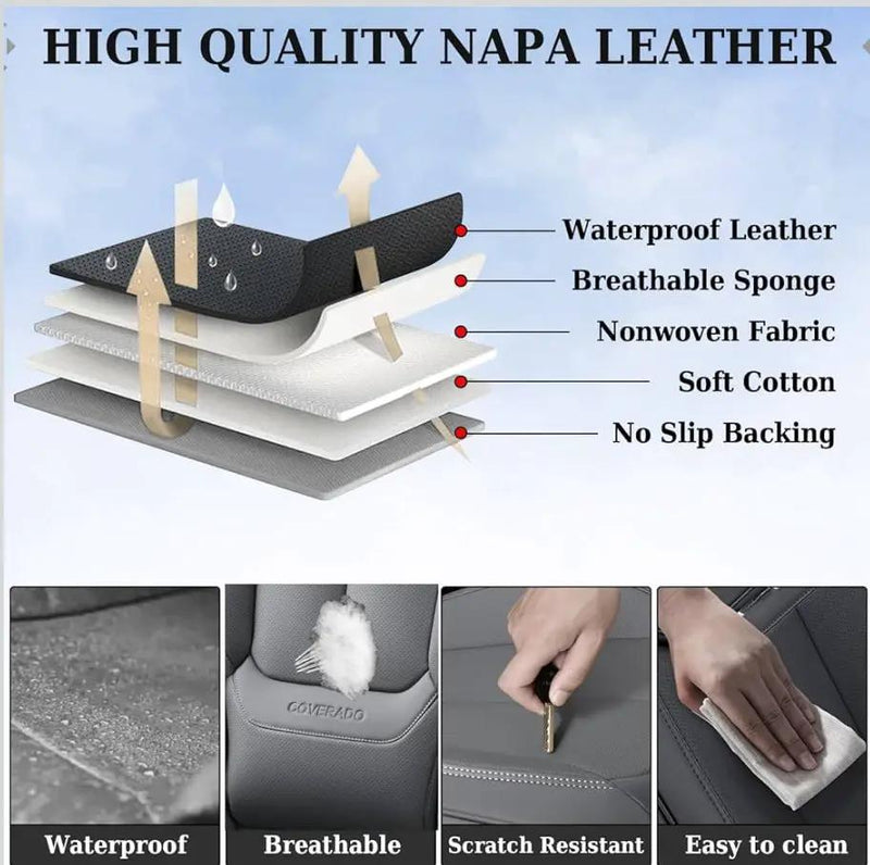 Open Box Coverado Car Seat Covers Full Set, Seat Covers for Cars, Gray Car Seat Cover, Car Seat Protector Waterproof, Nappa Leather Car Seat Cushion, by Selzalot