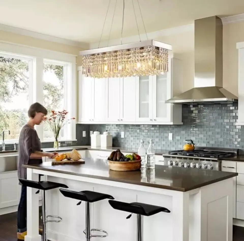 Open Box 7PM Rectangle K9 Crystal Chandelier Modern Rectangular Pendant Light Fixture for Dining Room Kitchen Island Chrome L31.5 x W10 x H10 by Selzalot