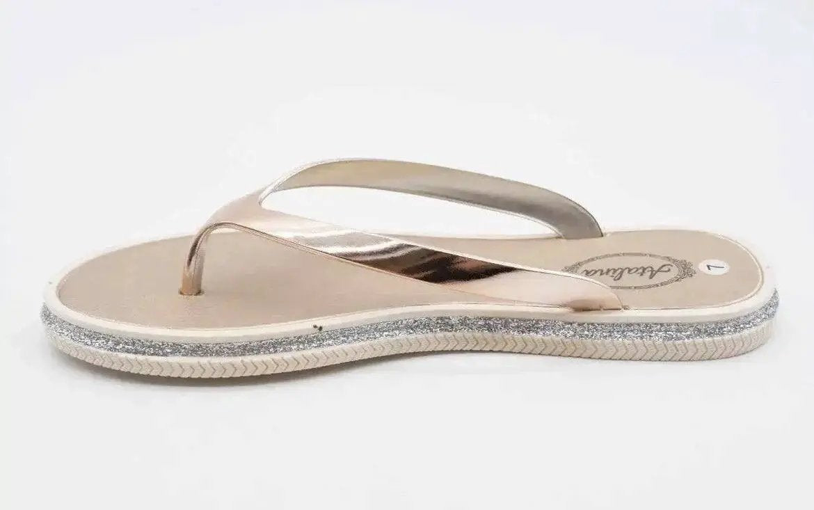 Atalina Sandals Womens Rose Gold Silver Glitter Thong Flip Flop Flat Heel by Selzalot