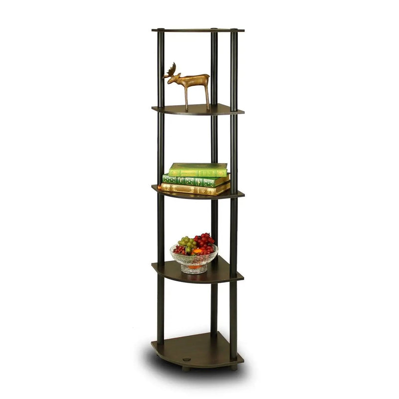 5-Tier Corner Display Shelf Bookcase in Espresso & Black by HomePacific