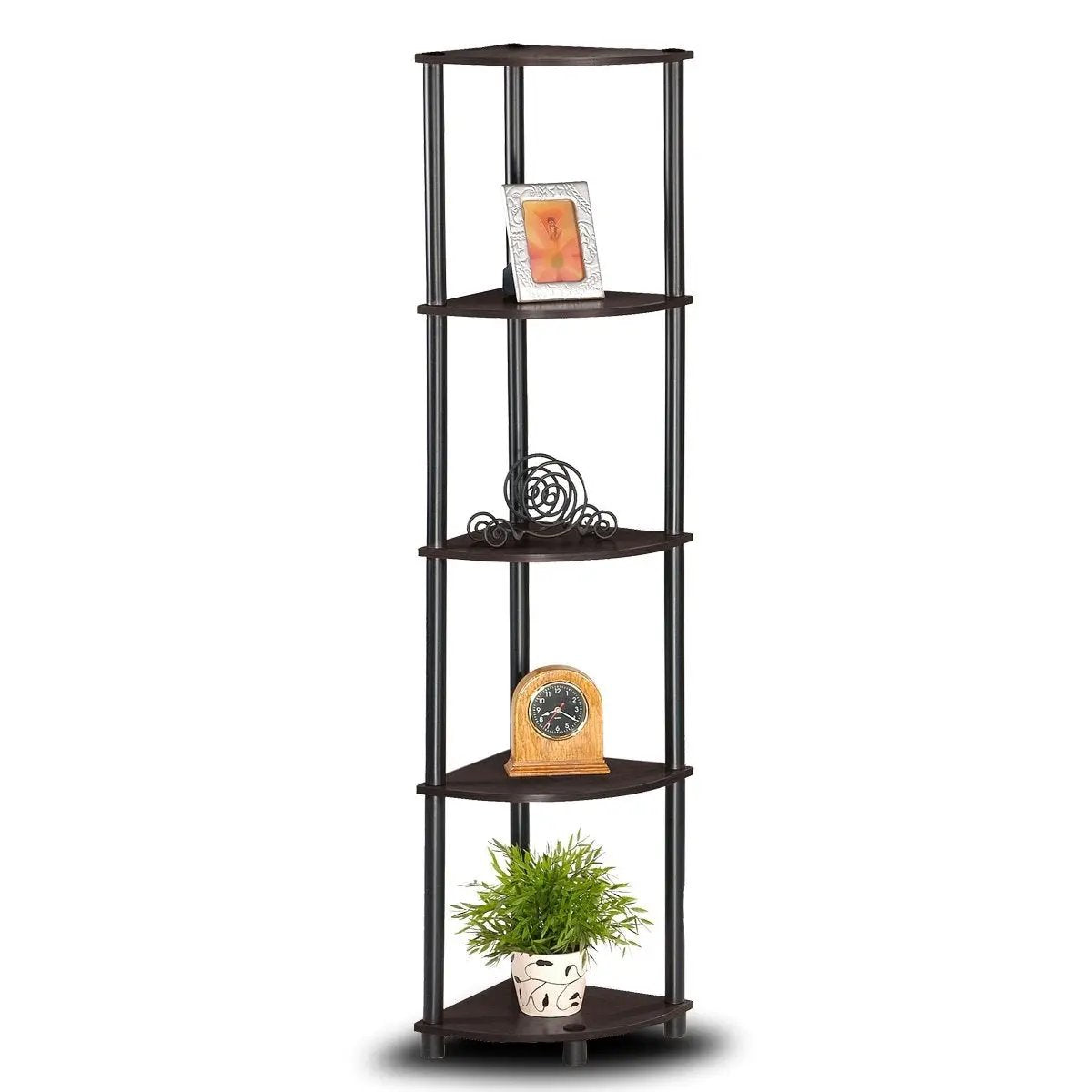 5-Tier Corner Display Shelf Bookcase in Espresso & Black by HomePacific