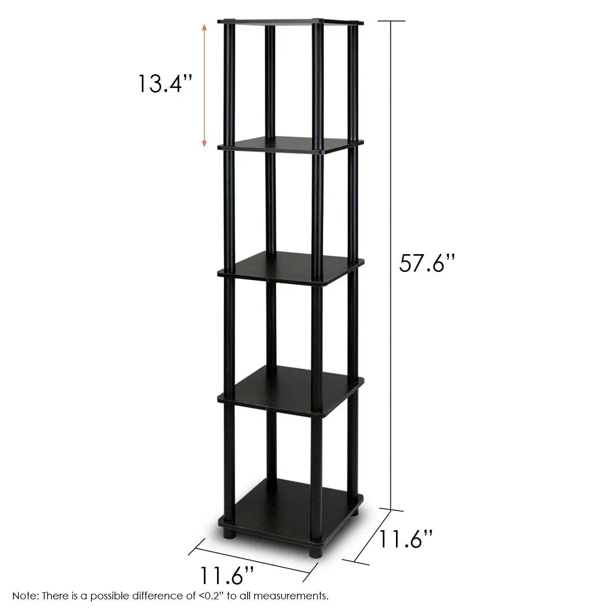 5-Tier Square Corner Display Shelf Bookcase in Espresso/Black by HomePacific