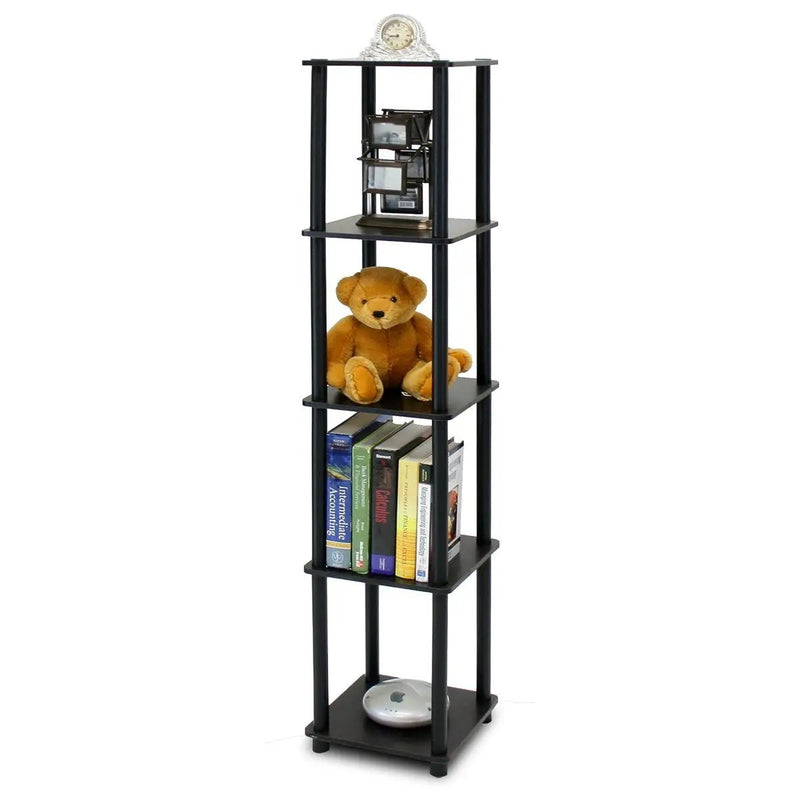 5-Tier Square Corner Display Shelf Bookcase in Espresso/Black by HomePacific