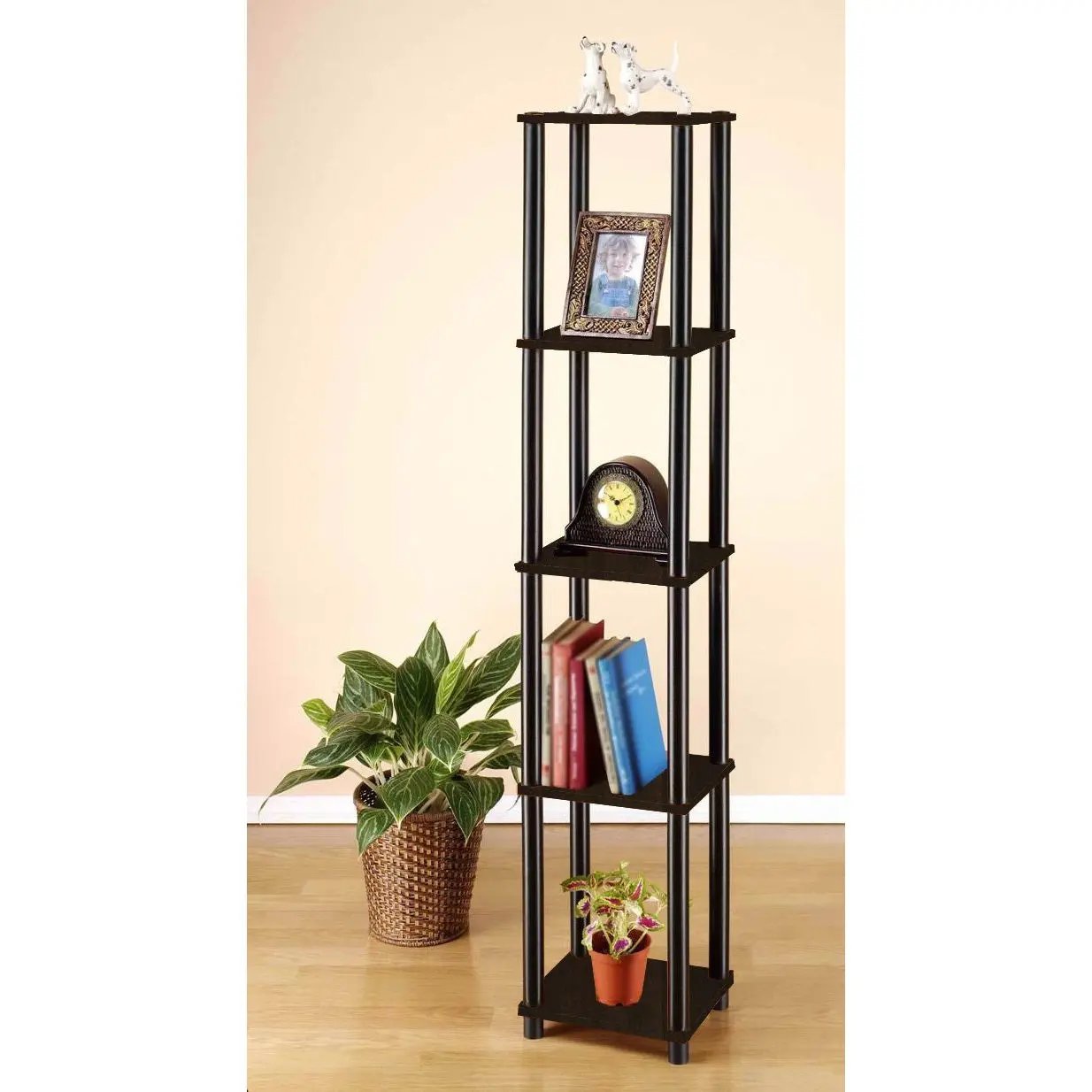 5-Tier Square Corner Display Shelf Bookcase in Espresso/Black by HomePacific