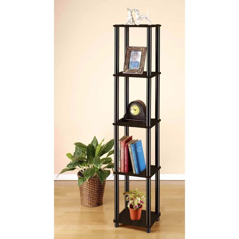 5-Tier Square Corner Display Shelf Bookcase in Espresso/Black by HomePacific