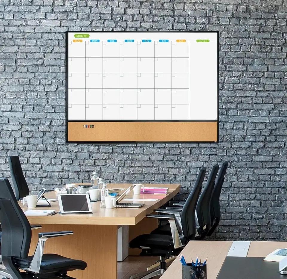 JILoffice Magnetic Calendar Whiteboard & Bulletin Corkboard Combination, Combo Board 48 × 36 Inch, Black Aluminum Frame Wall Mounted Board for Office Home and School with 10 Push Pins by Selzalot