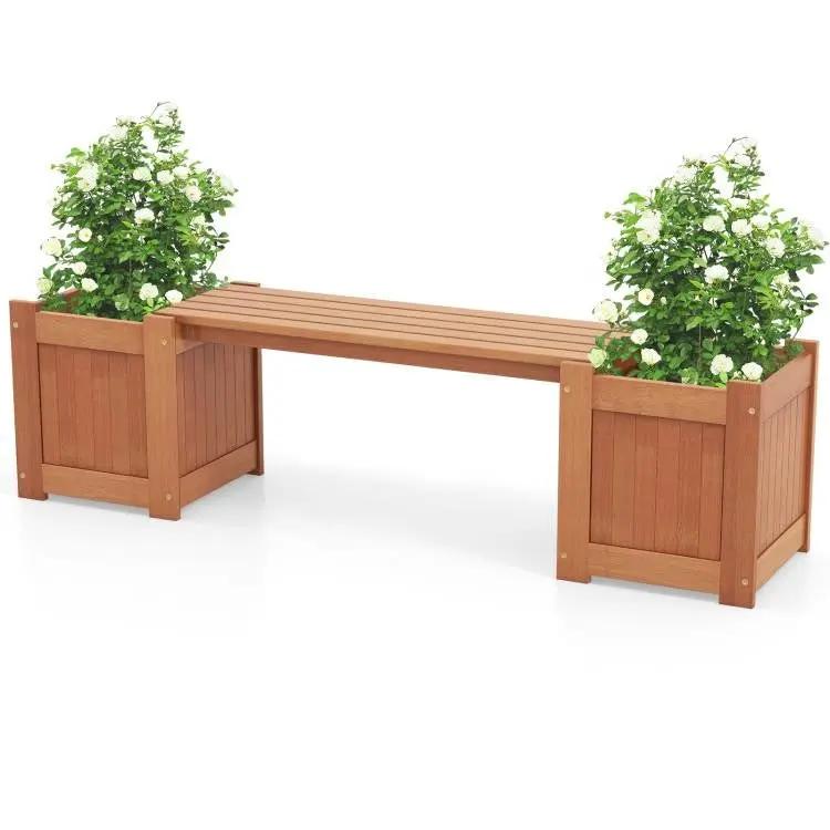 Farmhouse Durable Outdoor Wooden Planter Box with Garden Bench by HomePacific