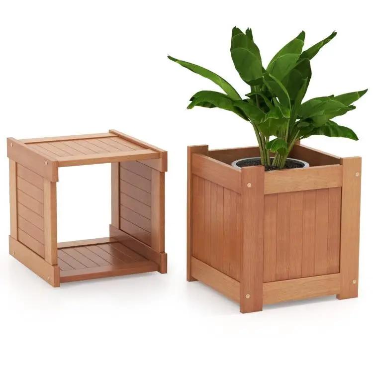 Farmhouse Durable Outdoor Wooden Planter Box with Garden Bench by HomePacific