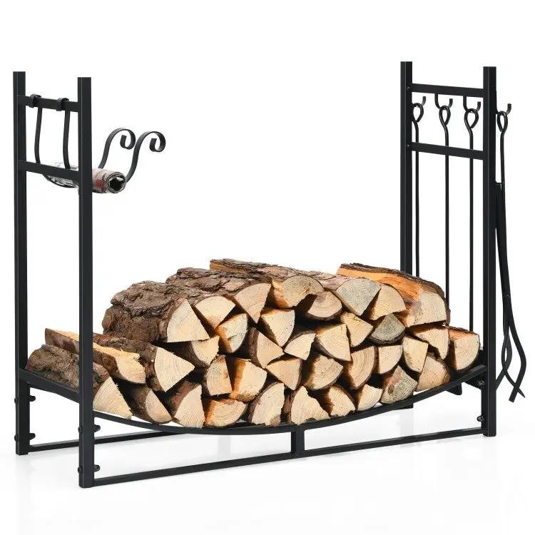 Indoor/Outdoor Heavy Duty Steel Firewood Storage w/ Kindling Holders, Shovel by HomePacific