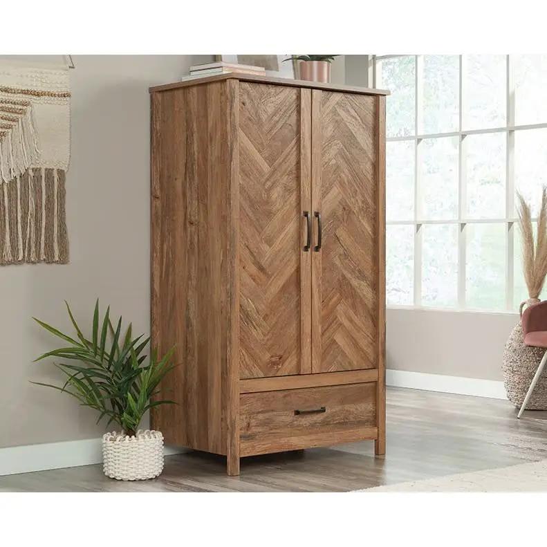 FarmHouse Rustic Herringbone 1 Drawer Garment Rod Wardrobe Armoire by HomePacific