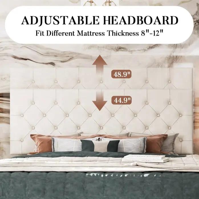Queen White Faux Leather Upholstered Platform Bed with Button-Tufted Headboard by HomePacific