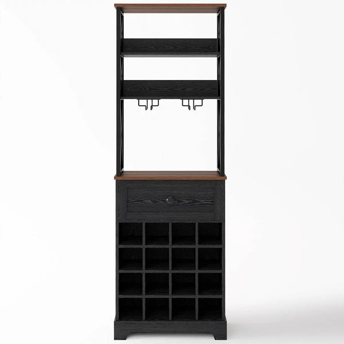 Black/Brown Wine Rack Kitchen Bar Storage Cabinet Shelf with Glass Holders by HomePacific