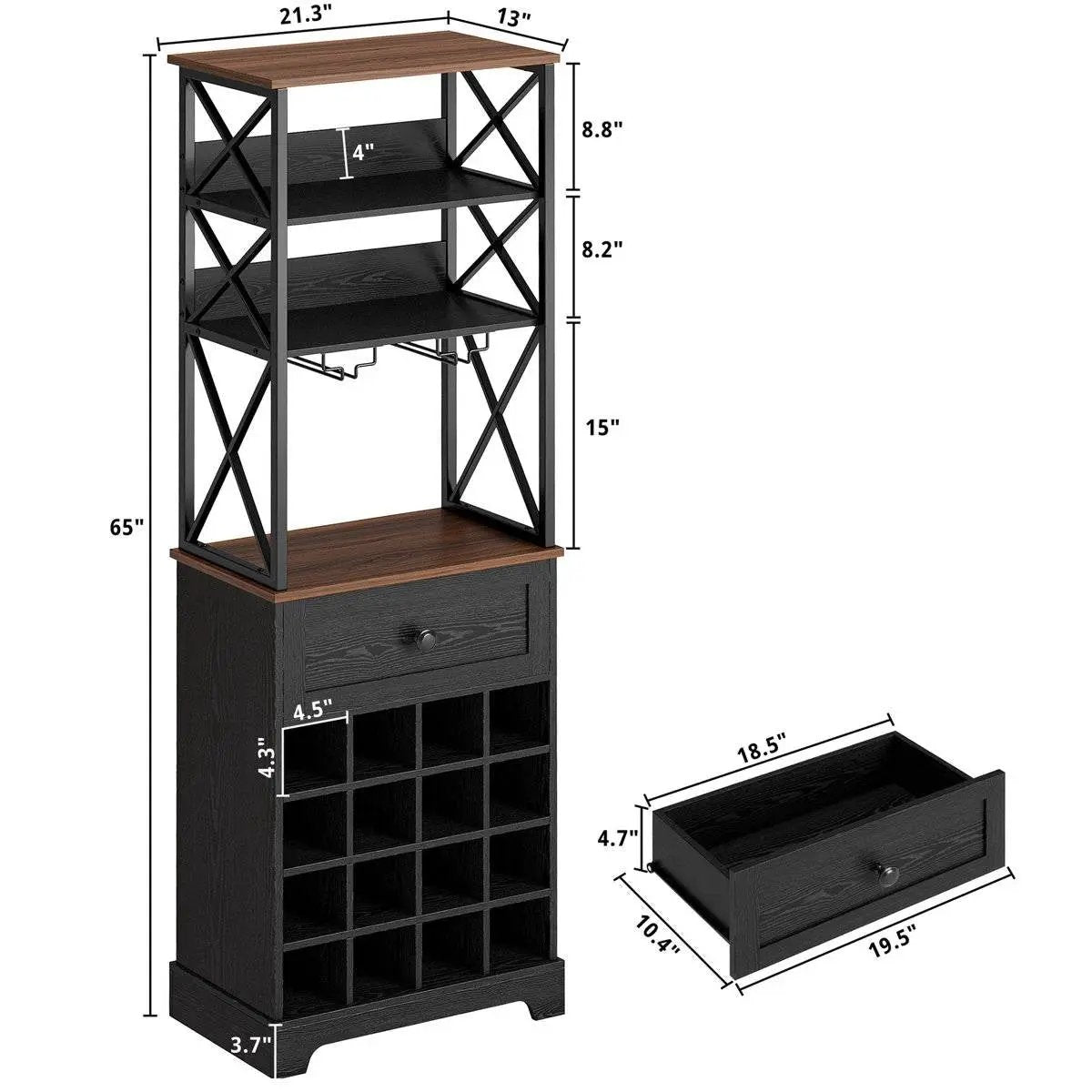 Black/Brown Wine Rack Kitchen Bar Storage Cabinet Shelf with Glass Holders by HomePacific