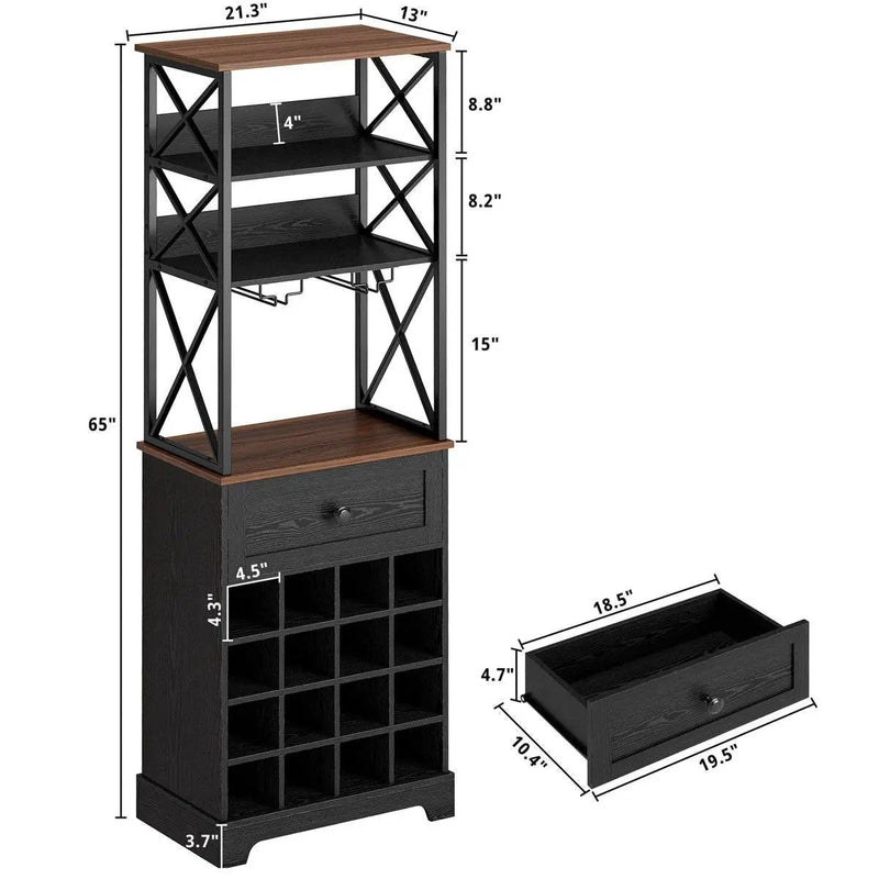 Black/Brown Wine Rack Kitchen Bar Storage Cabinet Shelf with Glass Holders by HomePacific