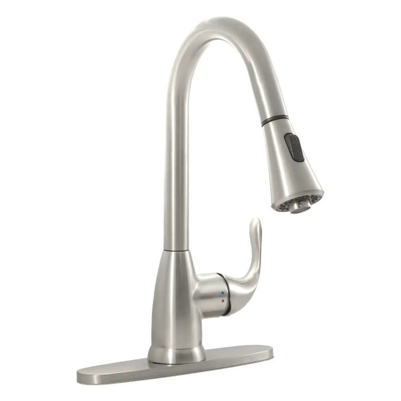 1 Handle Pull-down Sprayer Kitchen Faucet 803 Brushed Nickel Tiles close up