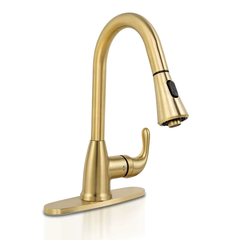1-handle Pull-down Sprayer Kitchen Faucet With Deckplate 803 Gold Matte by MSI Surfaces
