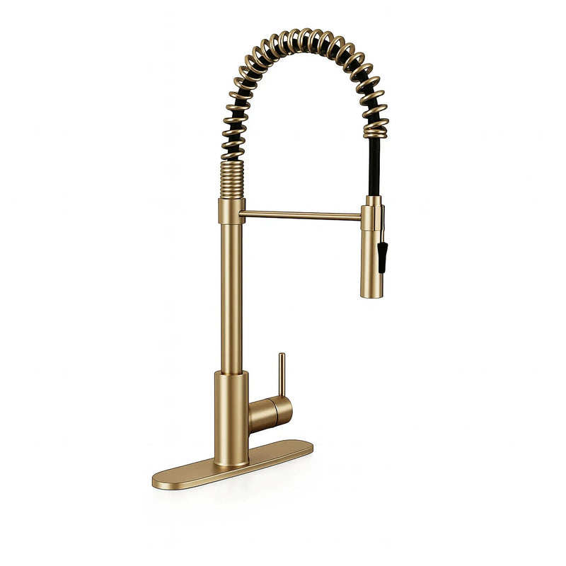1-handle Pull-down Sprayer Kitchen Faucet With Deckplate 804 Gold Matte by MSI Surfaces