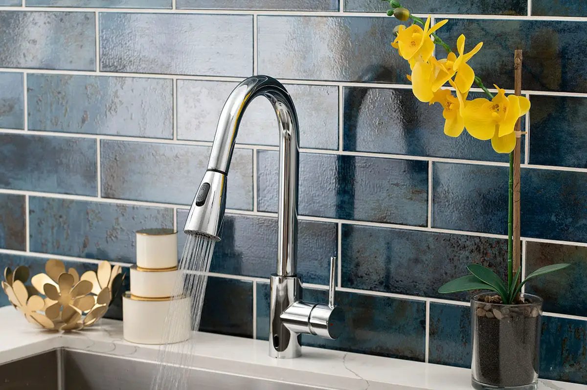 Touch-less Infrared Sensor Kitchen Faucet 811 Chrome Tiles in a finished room
