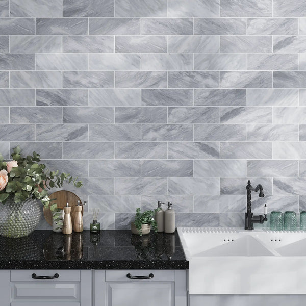 Gray 4x12 Honed Subway Bardiglio Nuvolato Marble Tile (15 pack, 5 sq ft/case)