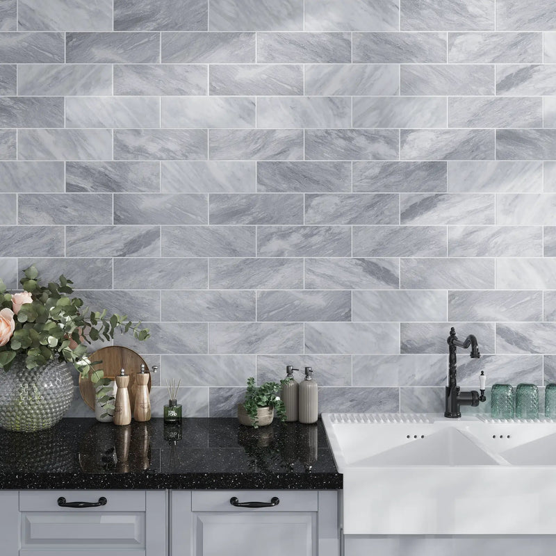 Gray 4x12 Honed Subway Bardiglio Nuvolato Marble Tile (15 pack, 5 sq ft/case) by Apollo Tile