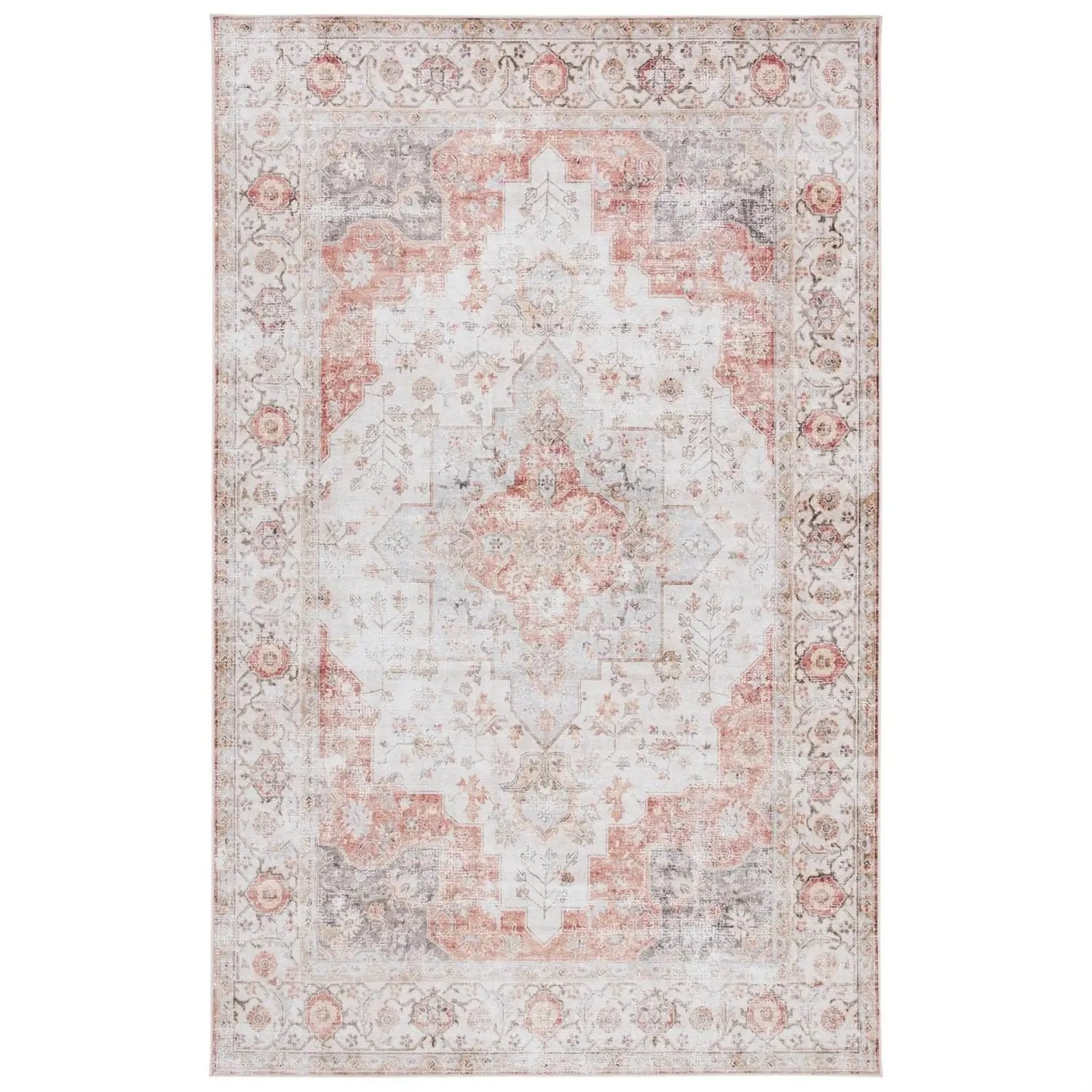 5 ft. x 8 ft. Traditional Persian Style Washable Boho Light Grey Red Area Rug by HomePacific