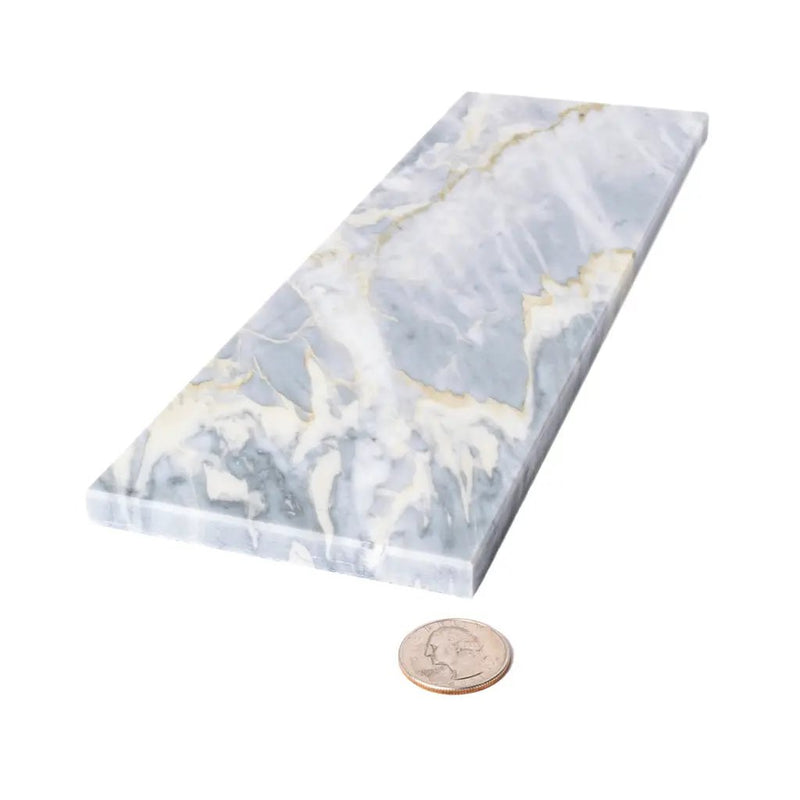 Gray 4x12 Honed Subway Calacatta Bluette Marble Tile (15 pack, 5 sq ft/case) by Apollo Tile
