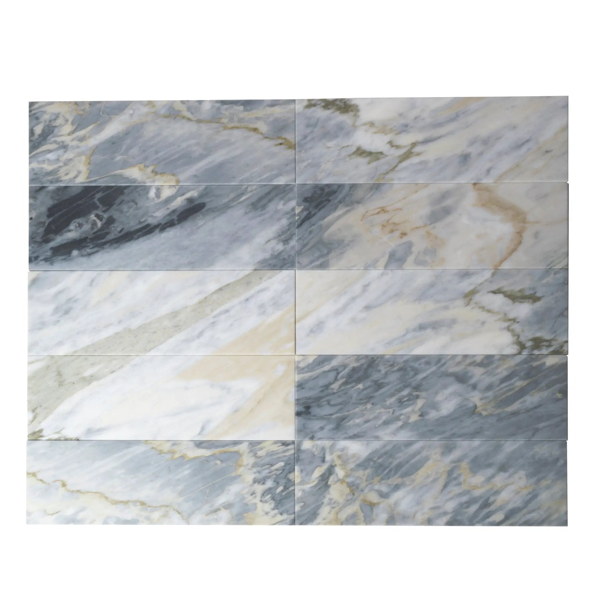 Gray 4x12 Polished Subway Calacatta Bluette Marble Tile (15 pack, 5 sq ft/case) by Apollo Tile