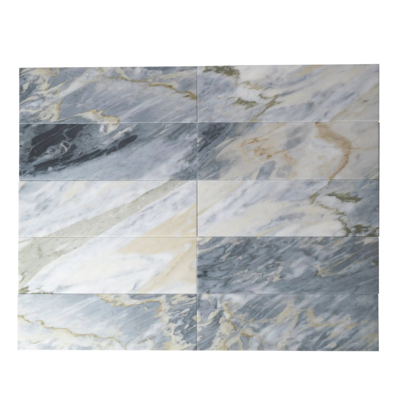 Gray 4x12 Polished Subway Calacatta Bluette Marble Tile (15 pack, 5 sq ft/case) by Apollo Tile