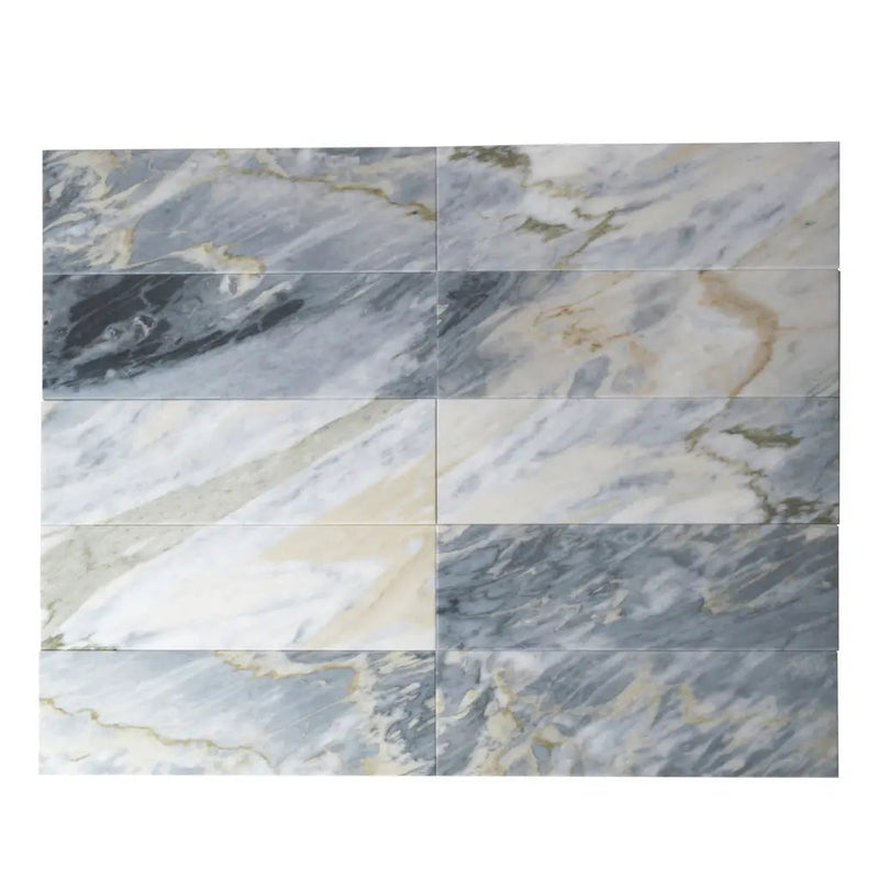 Gray 4x12 Honed Subway Calacatta Bluette Marble Tile (15 pack, 5 sq ft/case) by Apollo Tile