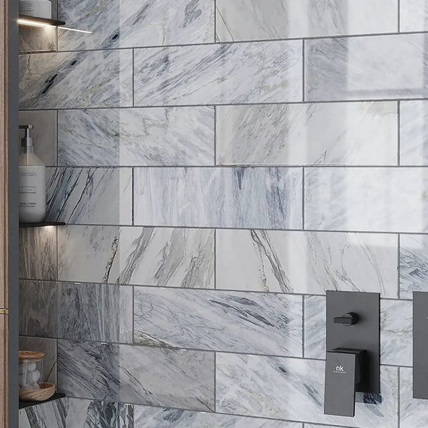 Gray 4x12 Polished Subway Calacatta Bluette Marble Tile (15 pack, 5 sq ft/case)