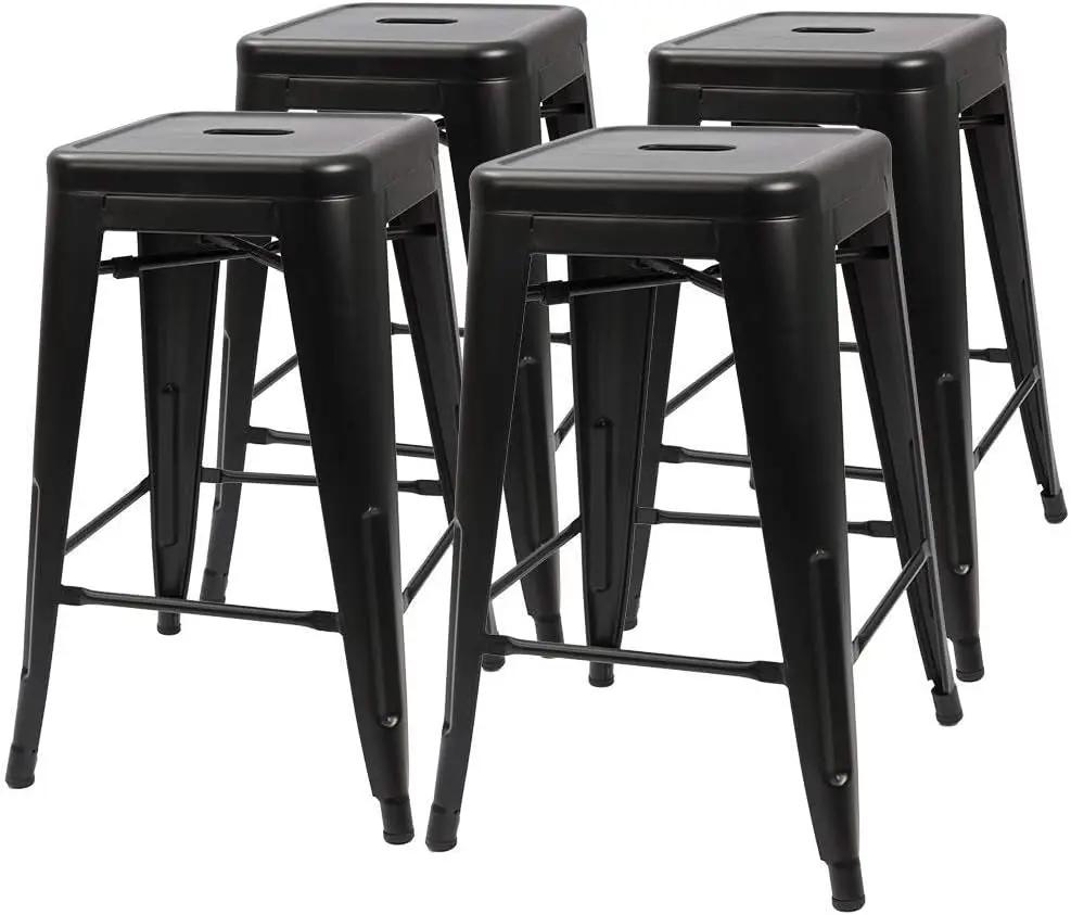 Set of 4 - 24-in. Indoor/Outdoor Backless Stacking Black Metal Barstools by HomePacific