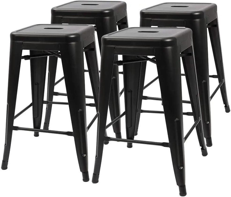Set of 4 - 24-in. Indoor/Outdoor Backless Stacking Black Metal Barstools by HomePacific