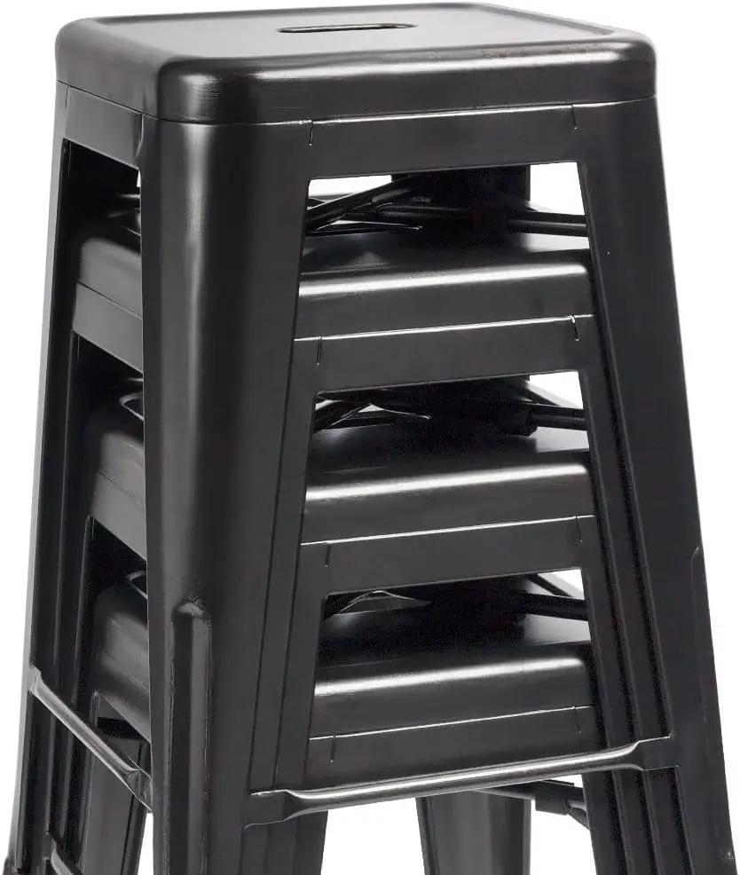 Set of 4 - 24-in. Indoor/Outdoor Backless Stacking Black Metal Barstools by HomePacific