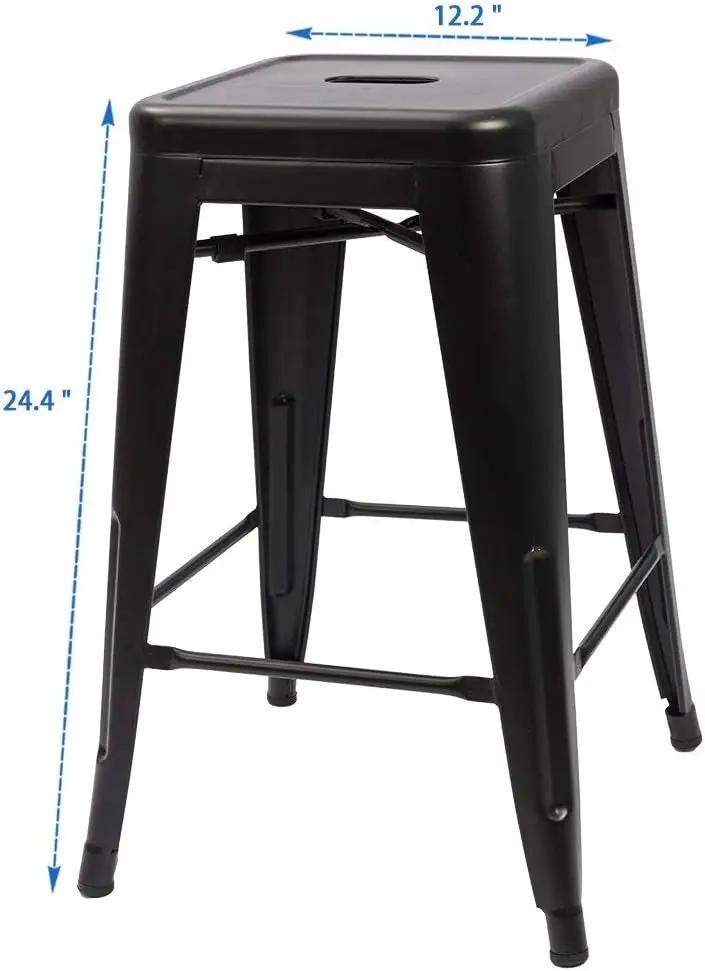 Set of 4 - 24-in. Indoor/Outdoor Backless Stacking Black Metal Barstools by HomePacific