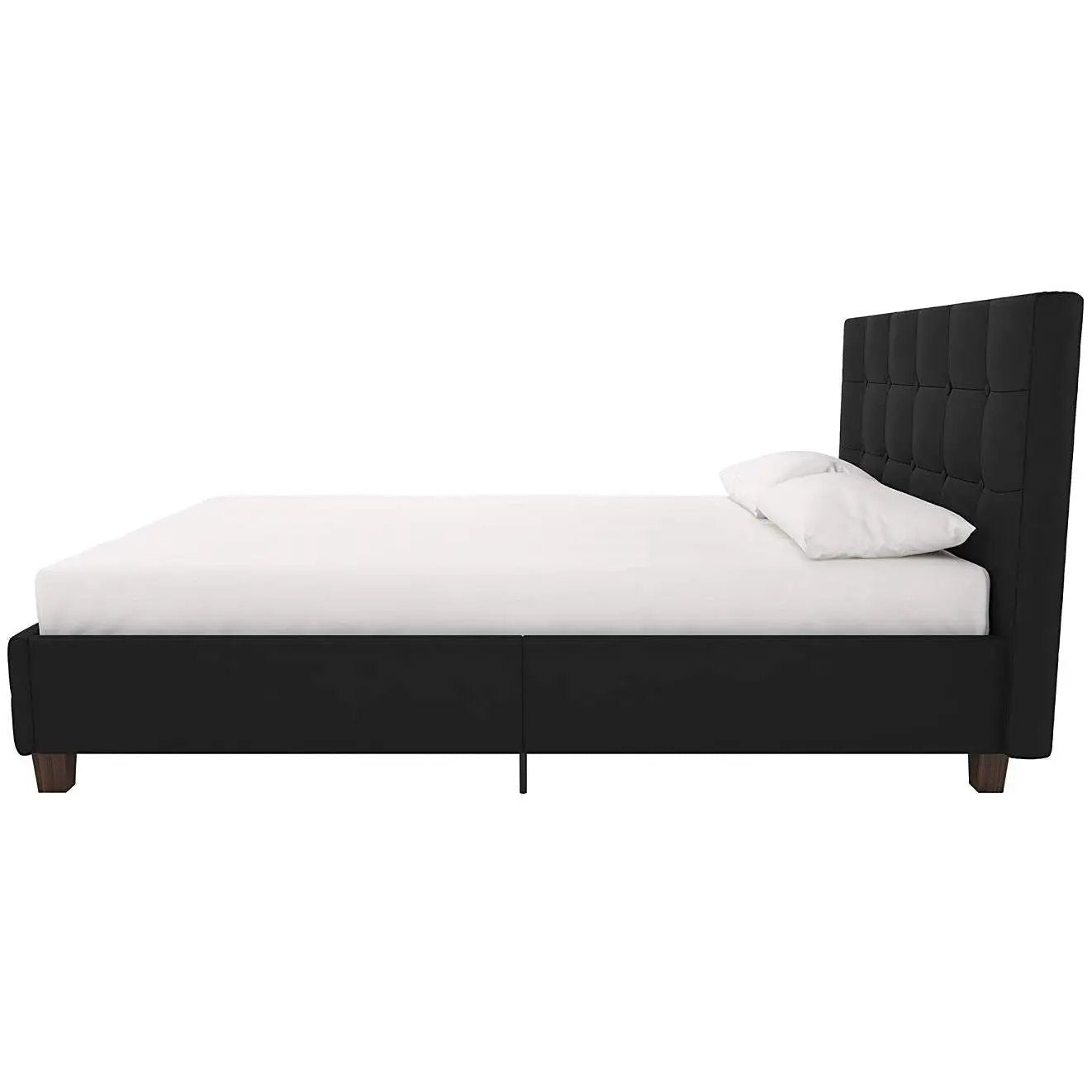 Full size Black Padded Linen Upholstered Platform Bed with Headboard by HomePacific