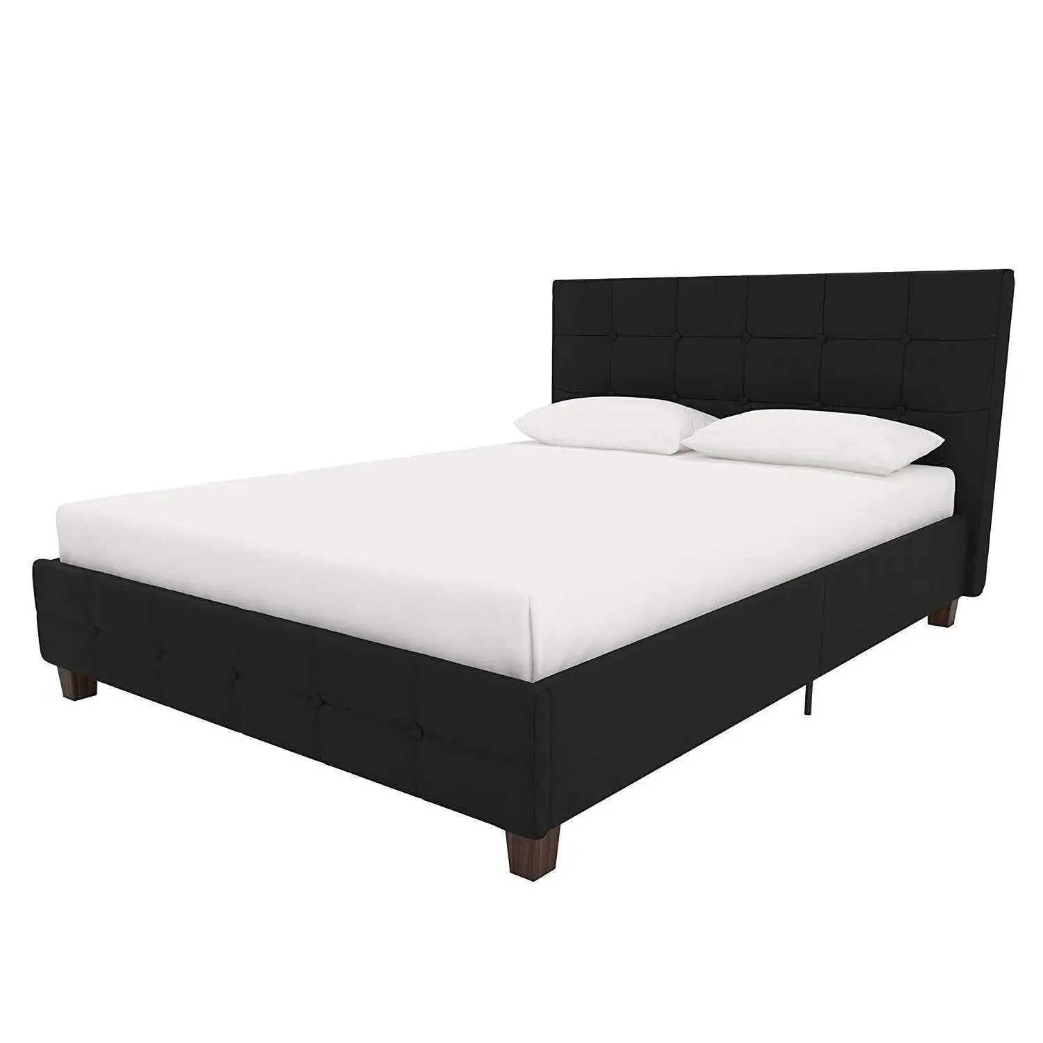 Full size Black Padded Linen Upholstered Platform Bed with Headboard by HomePacific
