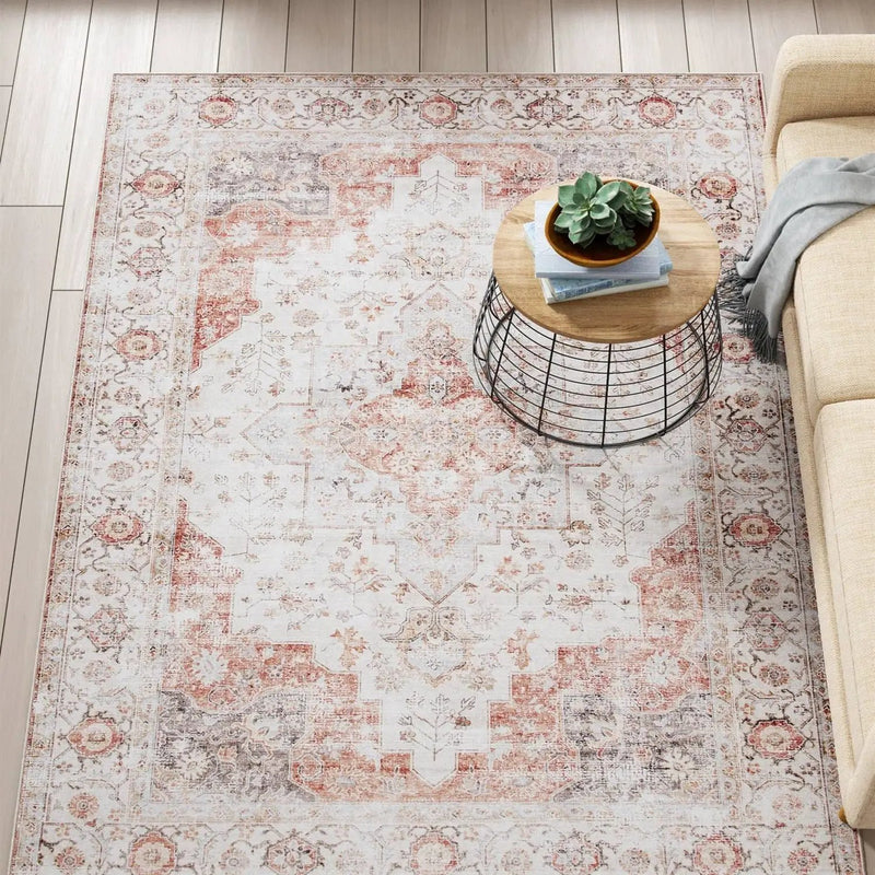 4 ft. x 6 ft. Traditional Persian Style Washable Boho Light Grey Red Area Rug by HomePacific