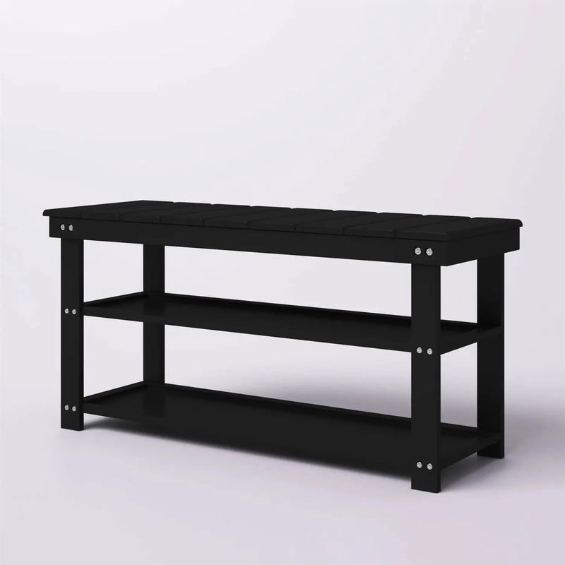 Black Wooden 2-Shelf Shoe Rack Storage Bench for Entryway or Closet by HomePacific