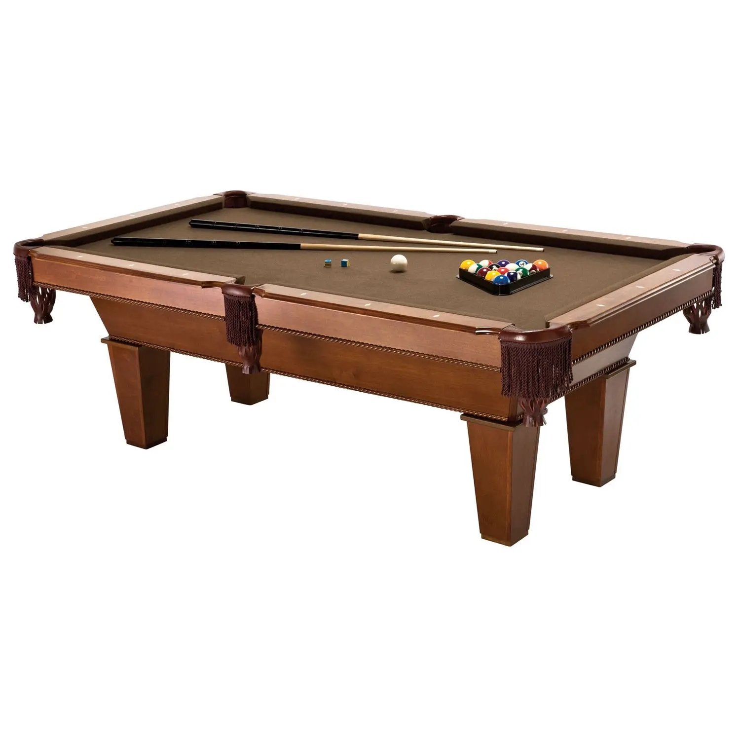 7Ft Brown Wool Cloth Top Pool Table with 2 Cues and Billiards Balls by HomePacific