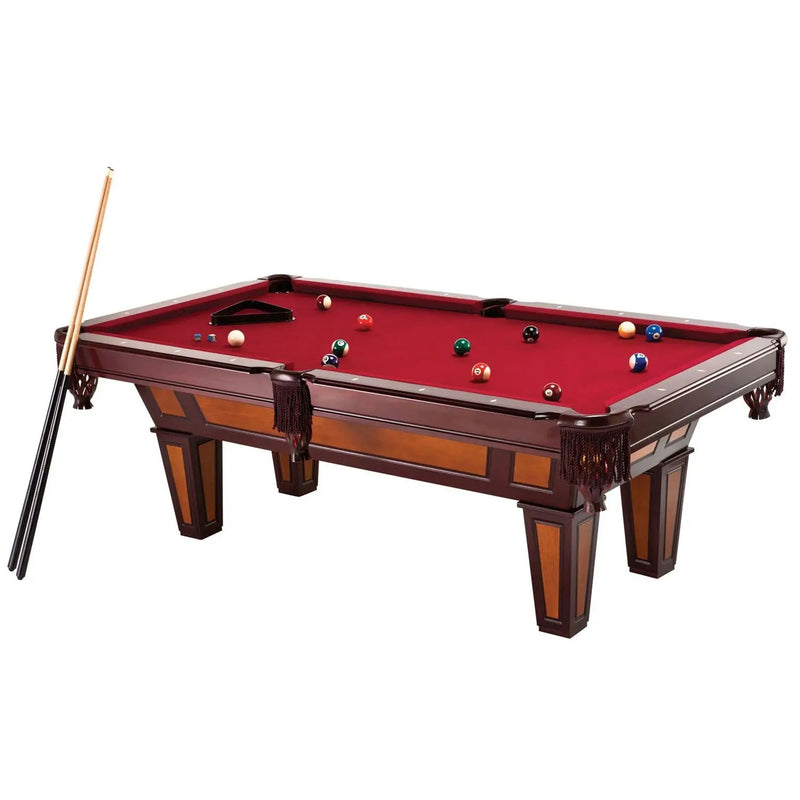 7 Ft Pool Table with Red Burgundy Wool Top and Fringe Drop Pockets by HomePacific