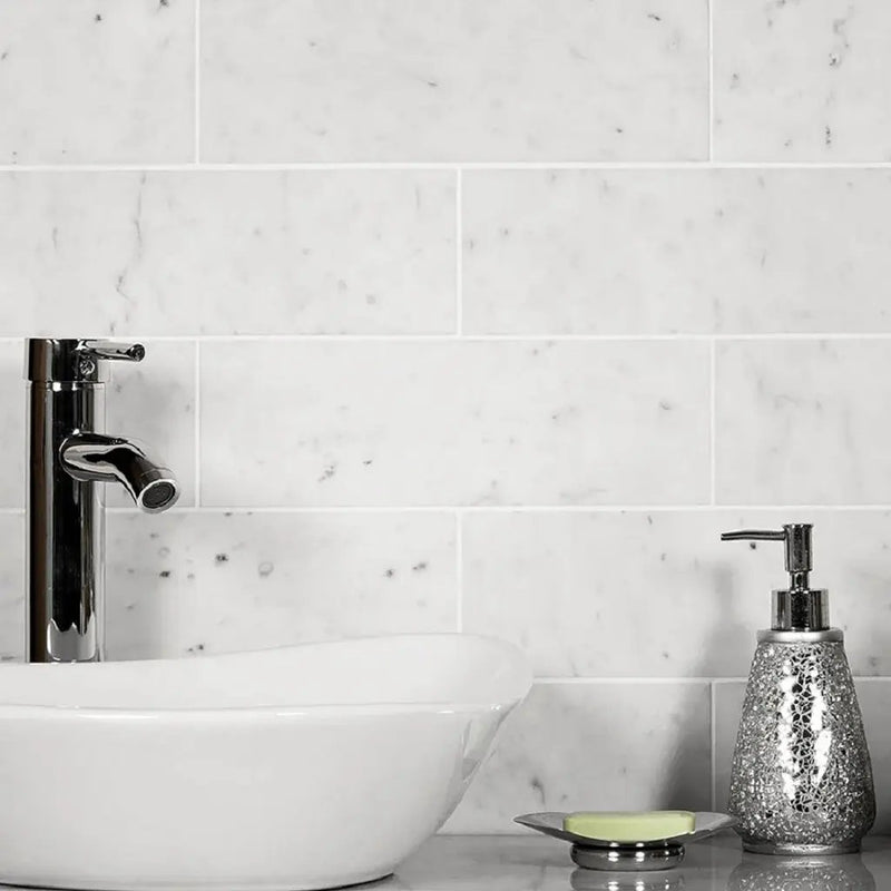 White 4x12 Honed Subway Bianco Carrara Marble Tile (15 pack, 5 sq ft/case) by Apollo Tile